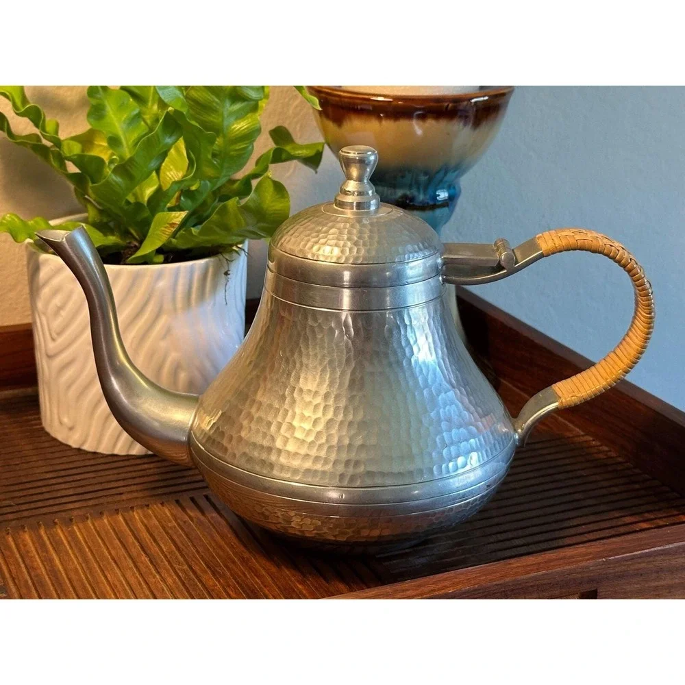 Vintage Hammered Pewter Teapot —  Mid‑Century Metal Teapot